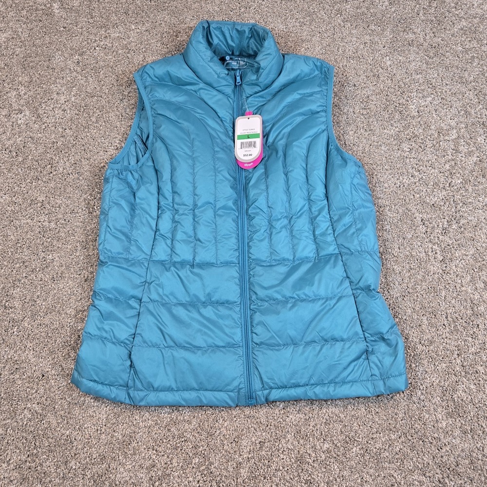 Be Inspired Women's L Blue Puffer Down Packable Vest Full Zip with Pockets new